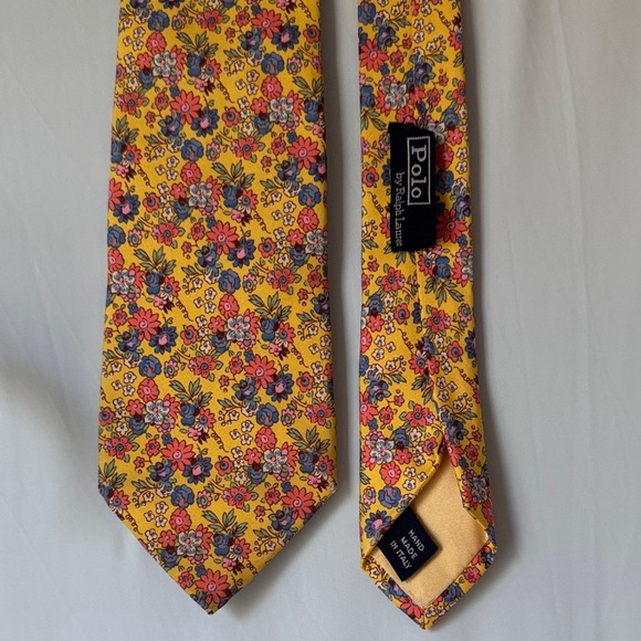 Vintage Polo Ralph Lauren Silk Tie Handmade in Italy Yellow Liberty Floral - Picture 2 of 9